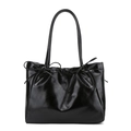 Minimalistische zwarte zachte kunstlederen tote bag met strikdetail en schouderbanden - Zwart