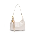 Minimalist creamy white leather crescent tote bag with colorful braided leaf charm - White With Abacus Racquet Charm