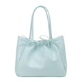 Minimalistische zachte kunstlederen shopper in lichtblauw met trekkoordsluiting en strik - Blauw
