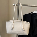 Bolso tipo cubo minimalista blanco crema con correas de hombro y nudos metálicos - Sin colgante / Blanco Roto