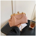 Pink woven evening handbag with gold frame, clip closure and delicate chain strap - Pink