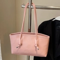 Bolso de hombro rosa minimalista de cuero sintético con elegantes asas largas anudadas - Sin colgante / Rosa