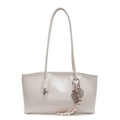 Minimalist cream white bucket shoulder bag with sleek metal charms and brand logo - Abacus Racket Rope Knot / Off White