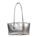 Silver metallic minimalist tote bag with shoulder straps and decorative charm pendant - Abacus Racket Rope Knot / Silver