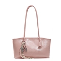Pink glossy faux leather shoulder bucket bag with tennis racket charm and long strap - Abacus Racket Rope Knot / Pink