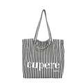 Vertical black and white striped canvas tote bag featuring white cupere text print - Black