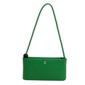 Minimalistische smaragdgrüne Leder-Umhängetasche mit silbernem H-Logo und schwarzer Perle - Grün