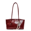 Chic burgundy patent leather bucket bag with long shoulder straps and tassel charm - Abacus Racket Rope Knot / Ancorra Red