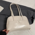 Sac Boston minimaliste en cuir ciré beige avec grande capacité et poche avant - Blanc sans Pendentif