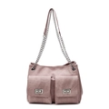 Damen-Tragetasche aus Denim-Stil in Altrosa mit doppelten silbernen Kettenriemen - Rosa