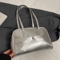 Sac Boston chic en cuir ciré argenté avec boucle en métal et doubles poignées - Argent - Sans Pendentif