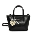 Black PU leather bucket bag for women with pearl heart charm and crossbody strap - Pearl Heart Charm / Black