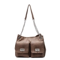 Dunkelbraune Shopper-Tasche aus Kunstleder mit silberner Kette und Drehverschluss-Taschen - Kaffeebraun
