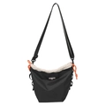 Borsa a tracolla per cellulare in nylon a quadri neri con chiusura a coulisse - Nero