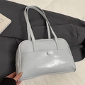Sac Boston minimaliste bleu-gris clair en cuir ciré avec détail de boucle ronde chic - Bleu - Sans Pendentif