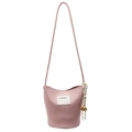 Sac seau rose texture litchi avec breloque en corde et ornement tête de lion dorée - Rose + Pendentif