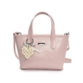 Light pink leather bucket bag with silver nameplate and heart pearl charm detail - Pearl Heart Charm / Pink