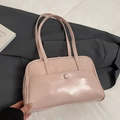 Minimalist light pink oil wax leather Boston bag with decorative button and shoulder straps - Pink - No Pendant