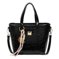 Glänzende schwarze geprägte Beuteltasche mit süßen Motiven und Metallplatte - Schwarz (Mit Abakus & Schläger Zubehör)