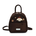 Süßer brauner Plüsch-Rucksack für Damen mit Cartoon-Hunde-Stickerei und schicken Knöpfen - Braun