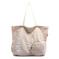 Beige washed fabric tote bag with Voyage print and round pouch accessory - White