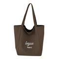Dark brown tote bag with white beyou print and stylish leopard print lining interior - Brown