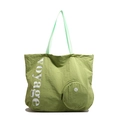 Grass green large capacity nylon tote bag with voyage text and circular zip pouch - Green