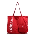 Large red washed fabric tote bag with voyage lettering and detachable round coin purse - Red