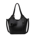 Bolso tipo cubo negro con diseño de lichi, correa de hombro y colgante redondo chic - Negro