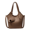 Brown lychee leather tote bag with elephant charm and detachable shoulder strap - Khaki