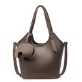 Deep khaki tote bag with litchi texture and cute elephant pendant detail - Elephant Gray