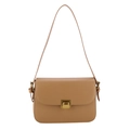 Classic tan underarm bag in premium PU leather with golden square metal push lock - Khaki