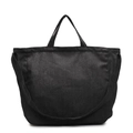 Grande borsa tote nera minimalista in tela testurizzata con doppi manici e tracolla - Nero
