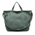 Grande borsa tote minimalista in tela verde vintage con robusti spallacci rinforzati - Verde