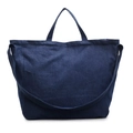 Grande borsa tote in denim blu scuro con doppi manici e tracolla lunga - Blu scuro