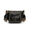 Zwarte vintage crossbodytas van leer met gouden studs en brede schouderband - Zwart