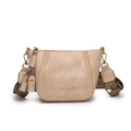 Beige Franse retro crossbodytas van gestructureerd leer met boho jacquard riem - Broken Wit