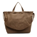 Minimalist large capacity dark brown canvas tote bag with shoulder strap and handles - Coffee