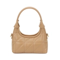 Elegant khaki quilted faux leather hobo bag with gold hardware and curved handle - Khaki