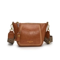 Bruine vintage hobo-tas met gouden klinknagels en brede etnische jacquard riem - Bruin