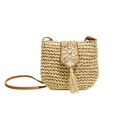 Bohemian straw crossbody bag with bead embroidery, fringe detail and leather strap - Off White