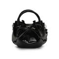 Borsa a secchiello in pelle cerata nera lucida con fiocco e manico elegante - Nero