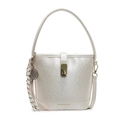 Sac seau blanc crème minimaliste en cuir perlé avec pendentif de tennis doré - Style pendentif / Blanc Cassé