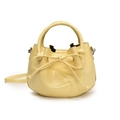 Borsa a secchiello minimalista in pelle cerata giallo chiaro con fiocco decorativo e cordino - Giallo