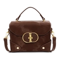 Bolso caja retro marrón oscuro con cierre dorado vintage y correa ajustable - Marrón