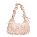 Pink French ballet style hobo bag with ribbon bows and pleated handle detail - Pink
