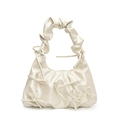 Ivory French style tote bag with bow details and a trendy scrunchie handle design - White