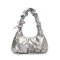 Silver metallic scrunchie tote bag with bow knots in Y2K French ballet style - Silver
