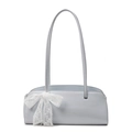 Bolso baguette azul claro minimalista con decoración de lazo de encaje blanco y asas finas - Azul (Con Pañuelo de Seda)