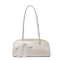 Bolso baguette chic en cuero blanco crema con un delicado detalle de lazo de encaje - Blanco roto con bufanda